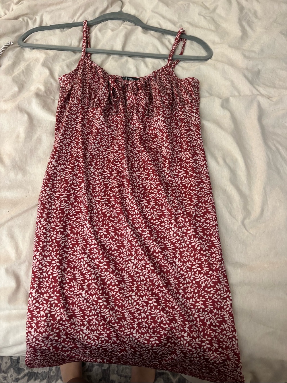 Red Floral Tie-Front Sundress with Spaghetti Straps